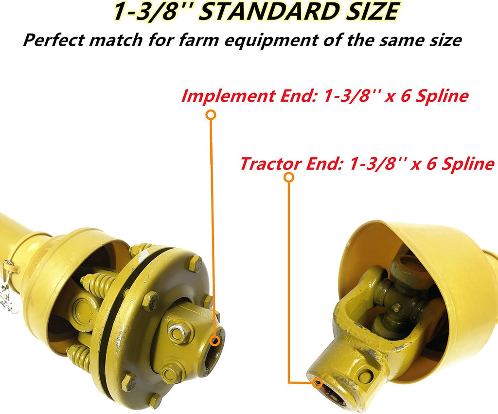 Heavy-Duty 41-lb 3-Point Rotary Tiller Slip Clutch PTO Shaft for Rural King, Country Way, Sigma Rotary Tillers for