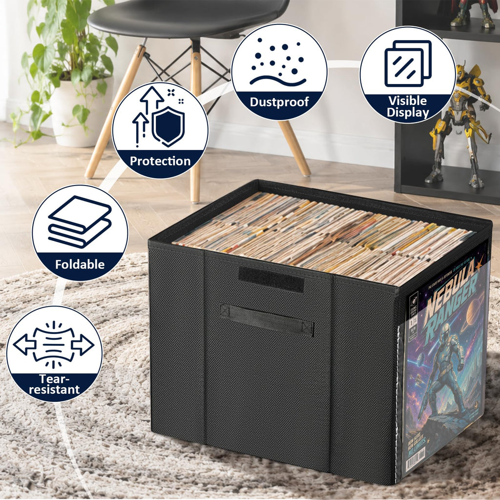 Comic Book Storage Box, Collapsible Short Box with Lid, 1 Pack