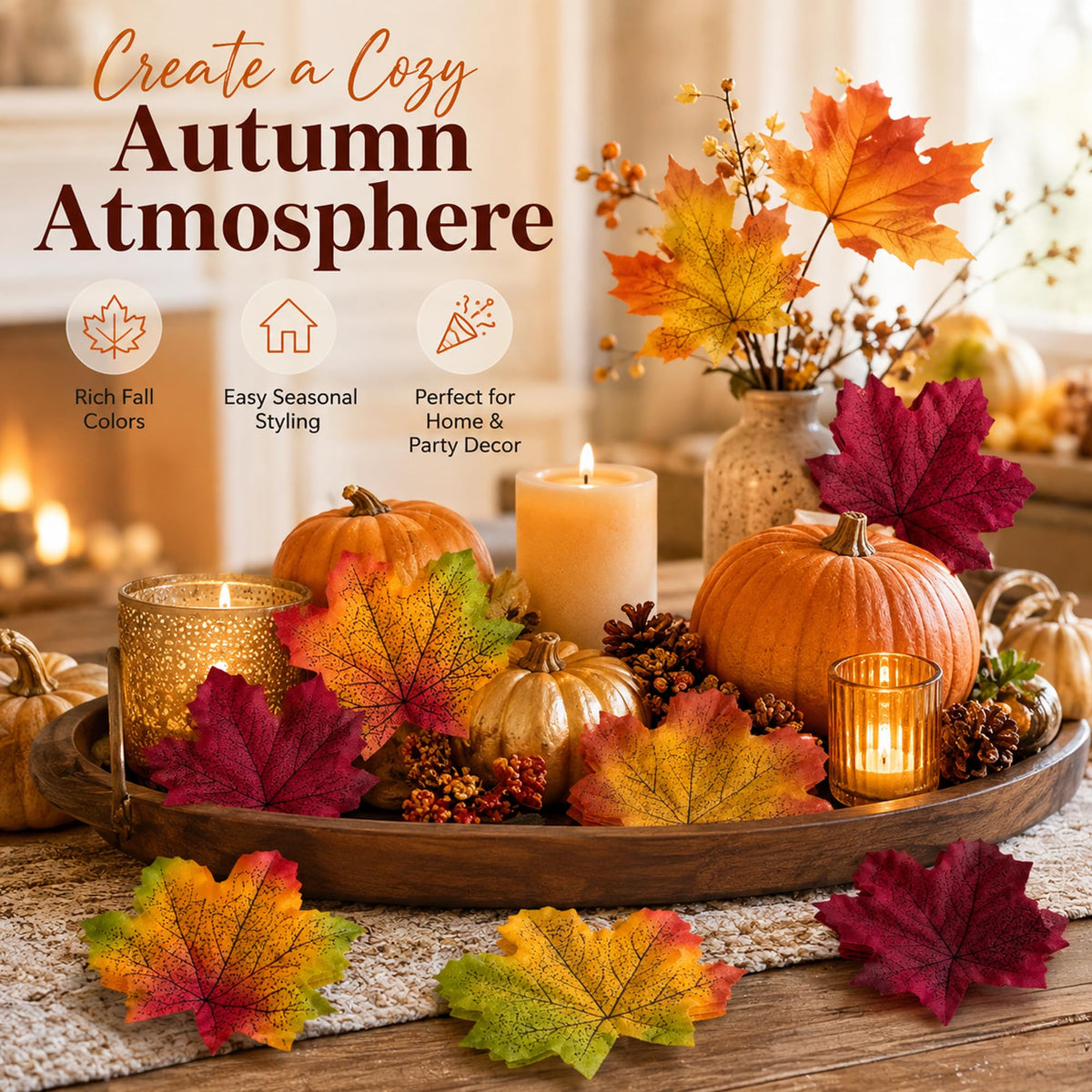 Thanksgiving Decorations - 200Pcs Artificial Maple Leaves for Fall Decor