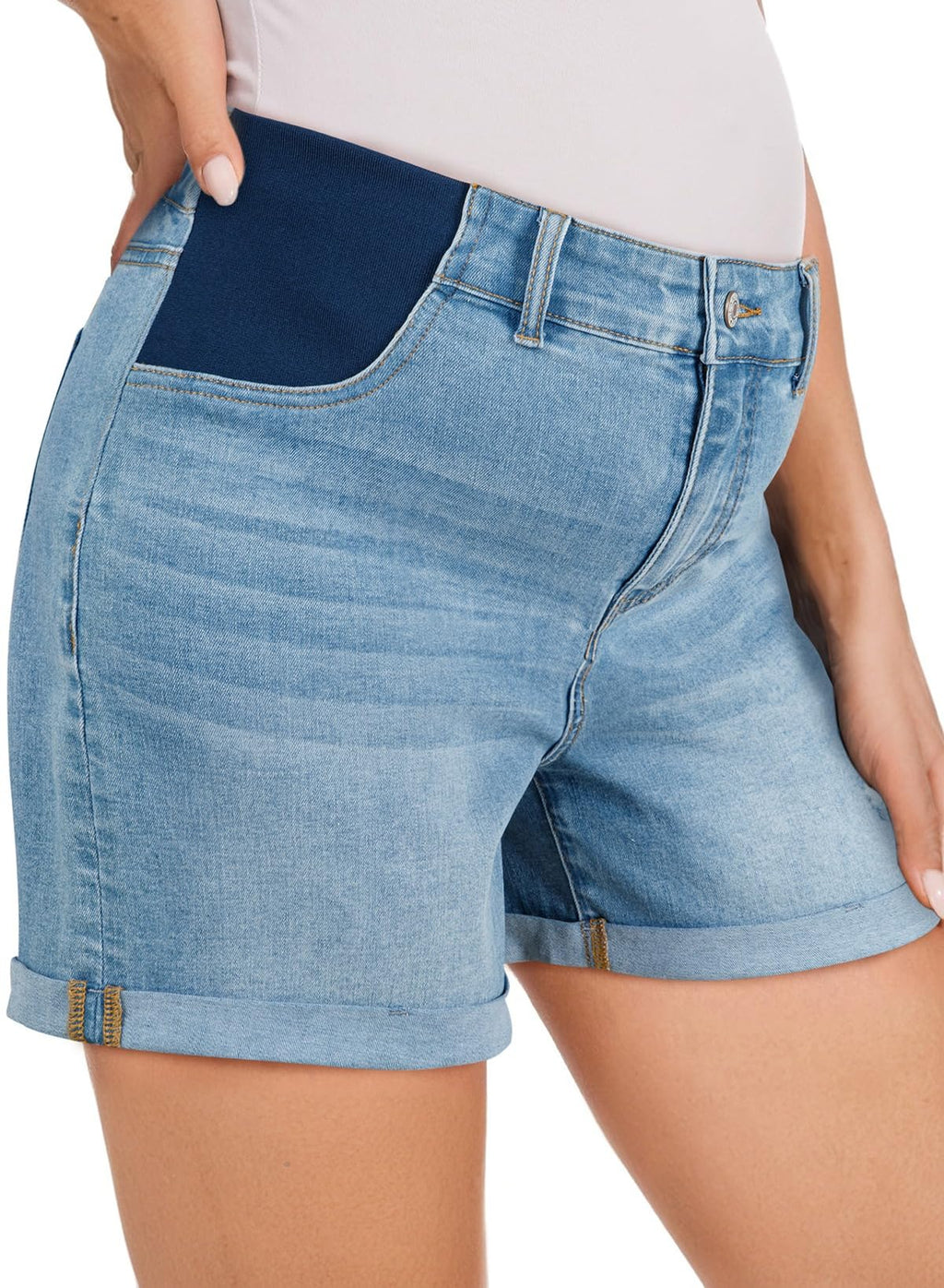 Womens Maternity Ripped Jean Shorts Fold Hem Myosotis Blue L