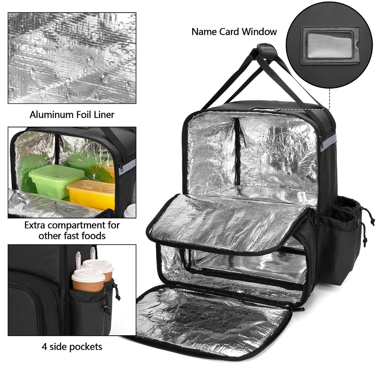 Expandable Food Delivery Backpack with 4 Cups Holder