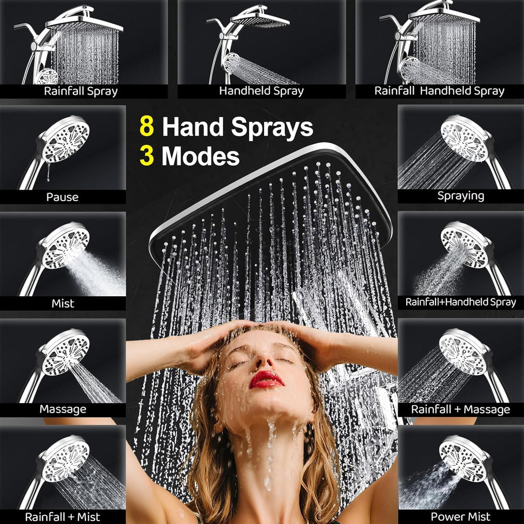 Rain Shower Head with filtered Handheld High Pressure rainfall Shower Heads with Handheld Spray Combo Adjustable