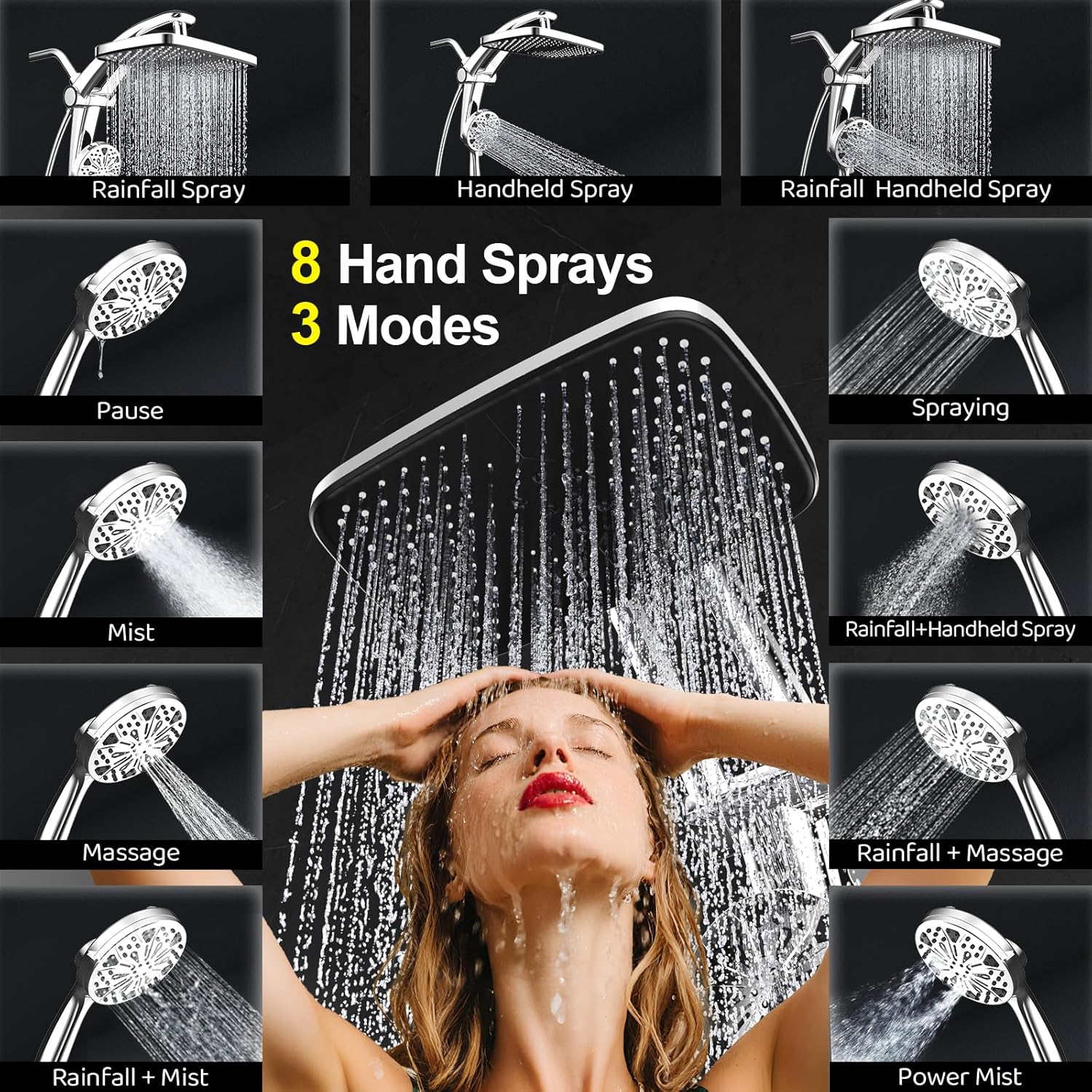 Rain Shower Head with filtered Handheld High Pressure rainfall Shower Heads with Handheld Spray Combo Adjustable