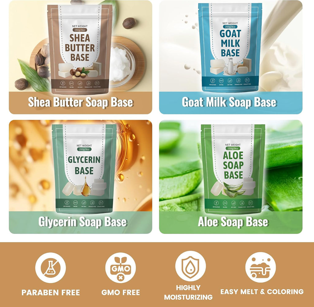 Soap Making Kit with 4 Flavored 10 lbs Soap Base in Bulk | DIY Soap Kit in Bulk with Soap Melting Pot, 10 lbs Soap