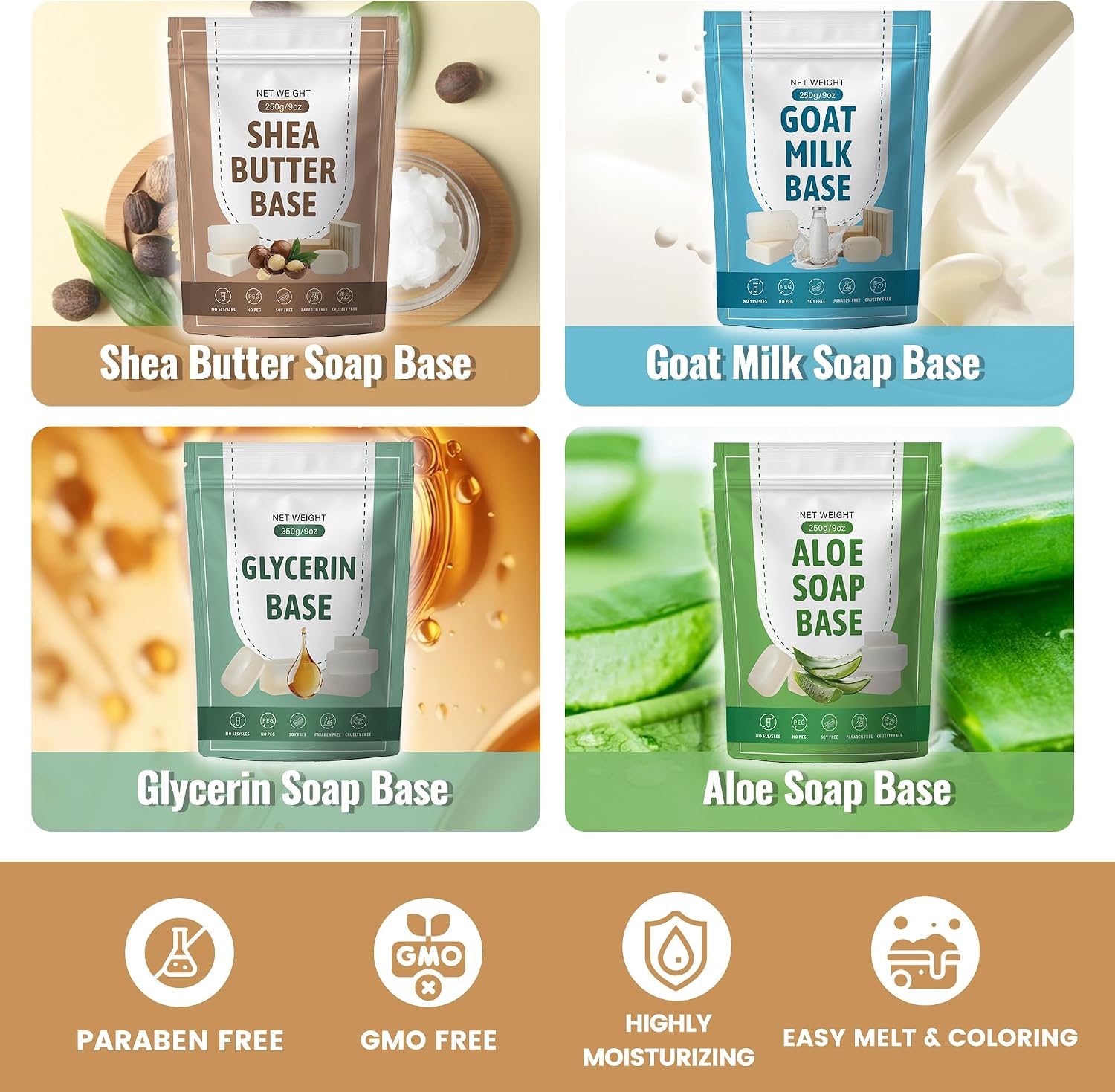 Soap Making Kit with 4 Flavored 10 lbs Soap Base in Bulk | DIY Soap Kit in Bulk with Soap Melting Pot, 10 lbs Soap