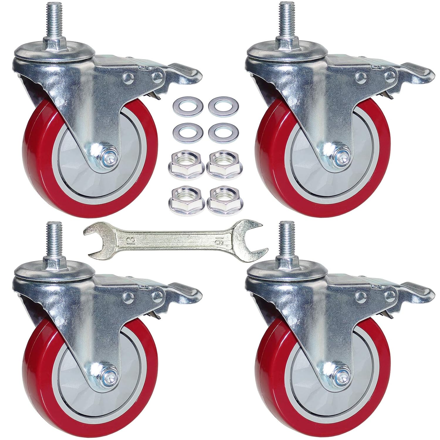 4 Inch Heavy Duty Stem Casters 360 Degree Swivel Thread Wheels with Metric Size M12-1.75 Screw Bolt Double Locking