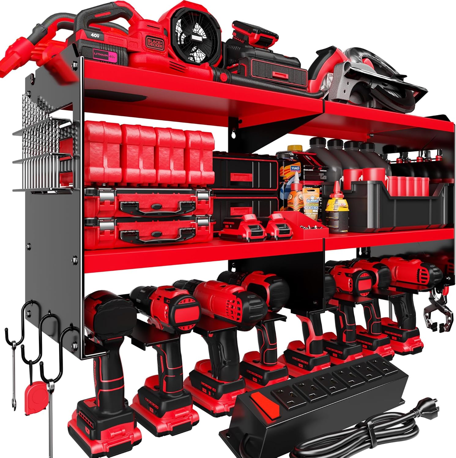 Power Tool Organizer Wall Mount with Charging Station, 15 Min Assembly & Maximum 420lbs Load by Heavy Duty Metal, 8