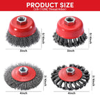 4 Pack Wire Wheel for Angle Grinder, 4-1/2" Heavy Duty Carbon Steel Knotted Wire Brush, 5/8"-11 Arbor, Rapid Rust Removal & Polishing, Angle Grinder Wheel Brush Combo Set