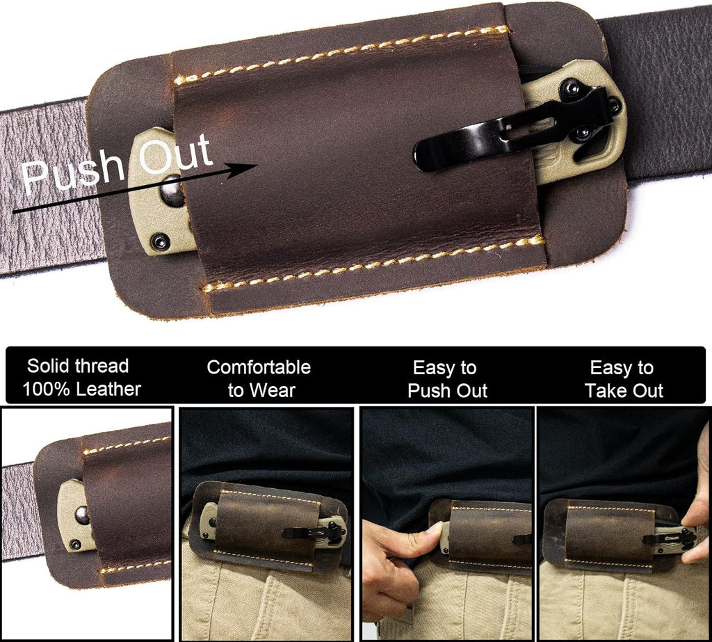 Leather Knife Sheath, Handmade Knife Holster, Horizontal Carry Leather Sheath for Belt, EDC Pocket Organizer for
