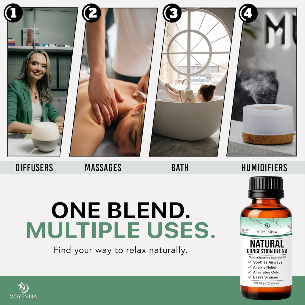 Essential Oil Breathe Blend for Diffuser, Humidifier, Aromatherapy & Rub with Peppermint & Eucalyptus Oils