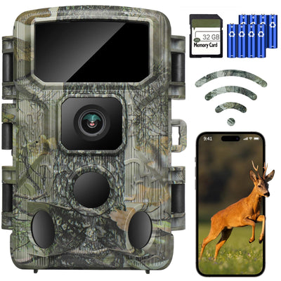 Trail Camera 4K 64MP WiFi Bluetooth Game Camera, Night Vision Wildlife Hunting Camera, 0.1s Trigger Motion Activated