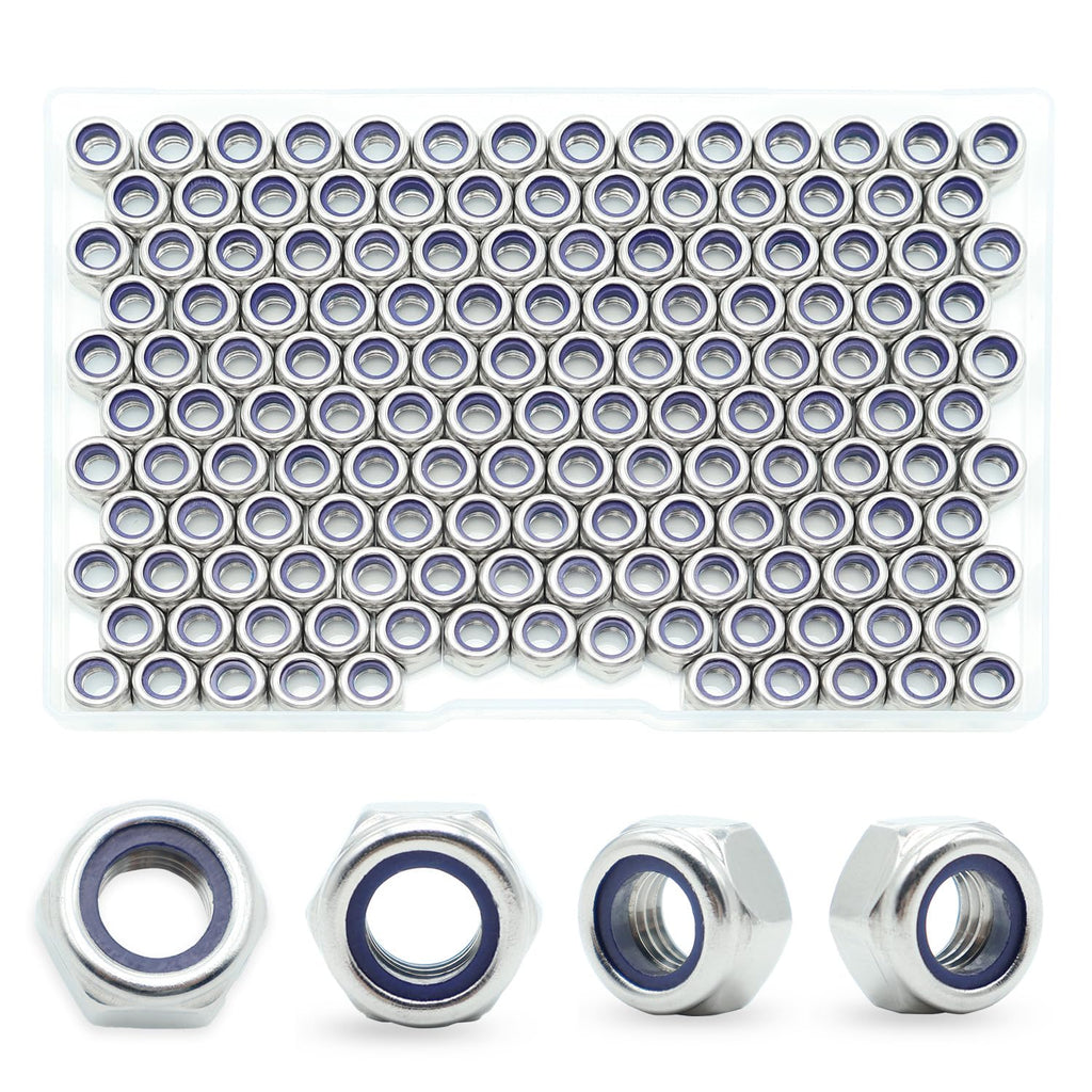 M6-1.0 Nylon Insert Lock Nuts 160 Pack, 304 Stainless Steel Hardware Nuts