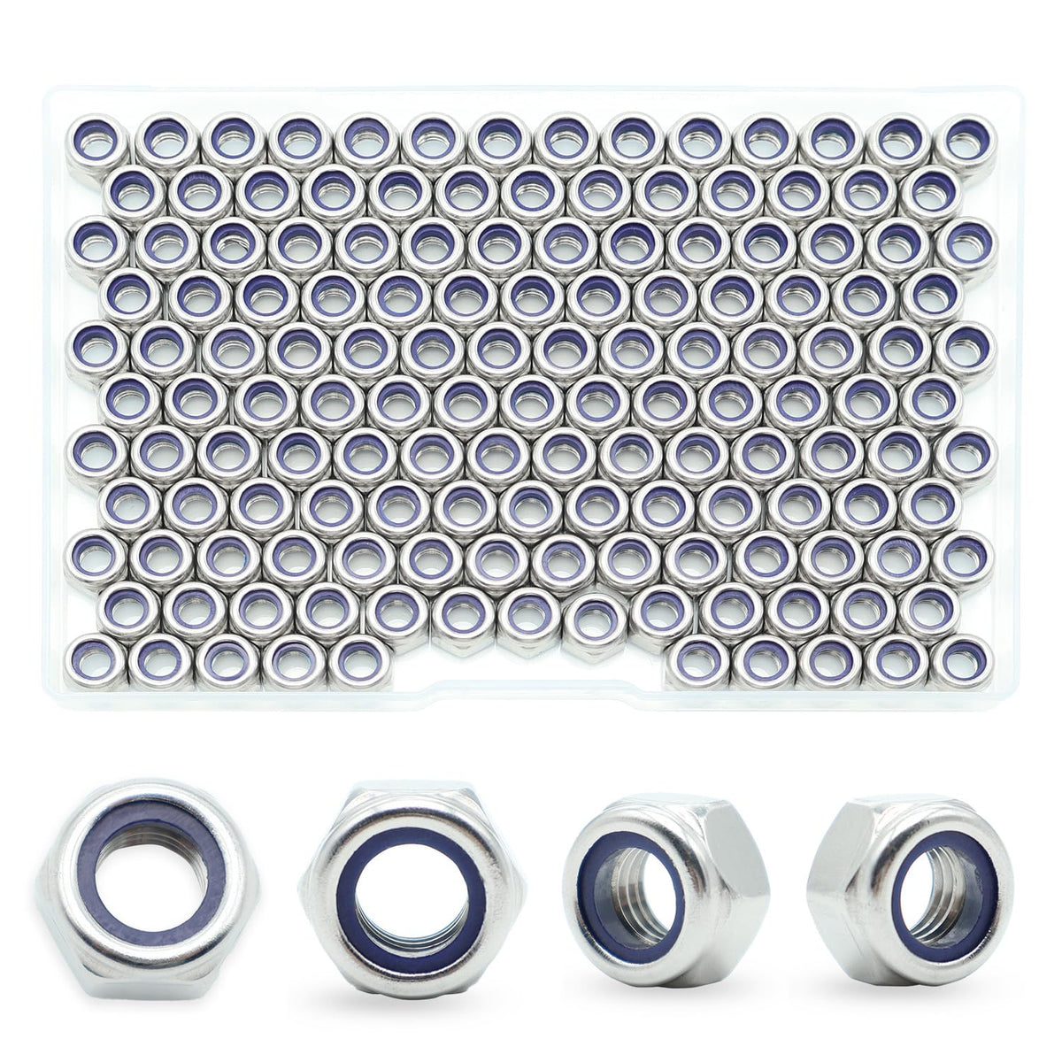 M6-1.0 Nylon Insert Lock Nuts 160 Pack, 304 Stainless Steel Hardware Nuts