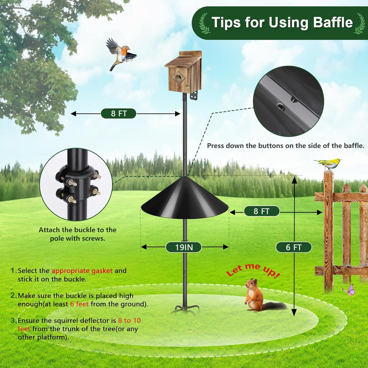 19" Squirrel Baffle for Bird Feeder Pole Black 1 Pack