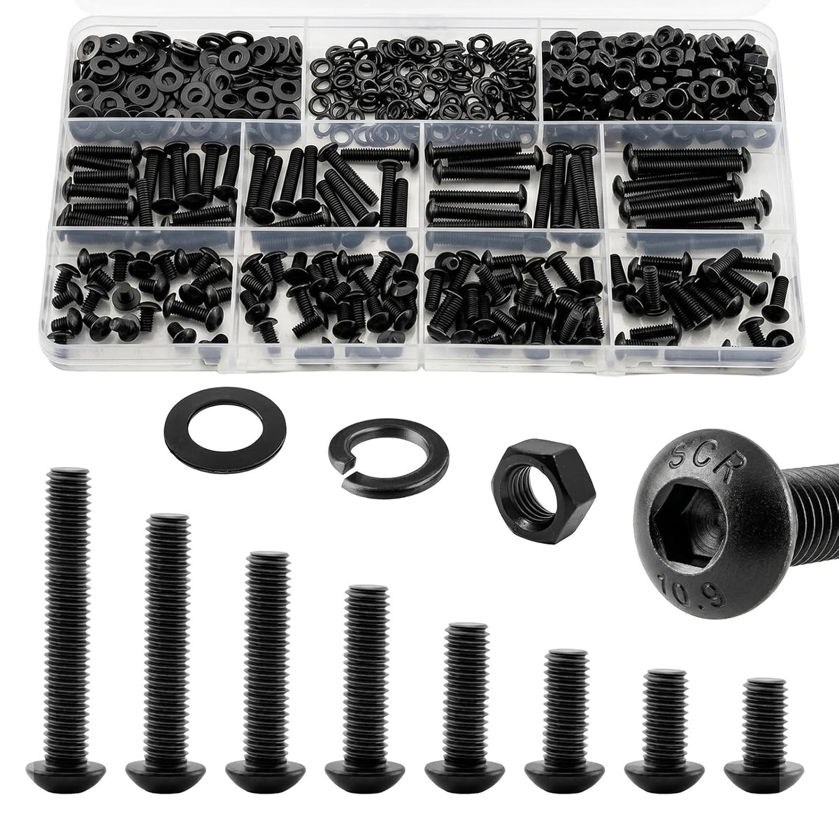580Pcs UIETUIL M4 Hex Socket Button Head Screws Kit, M4x6-30mm, 10.9