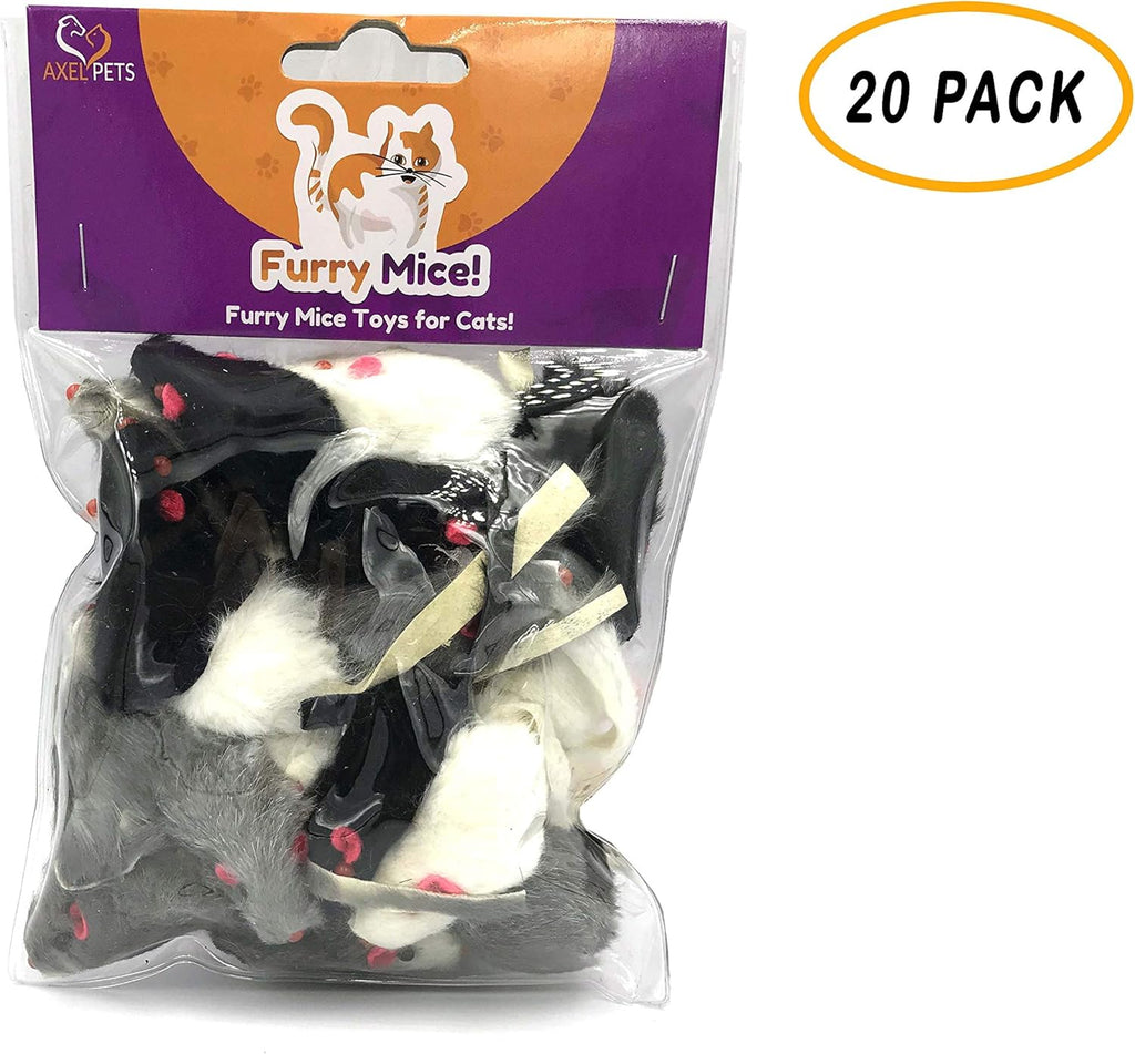 20 Furry Mice with Catnip and Rattle Sound Made of Real Rabbit Fur Interactive Catch Play Mouse Toy for Cat, Pack of