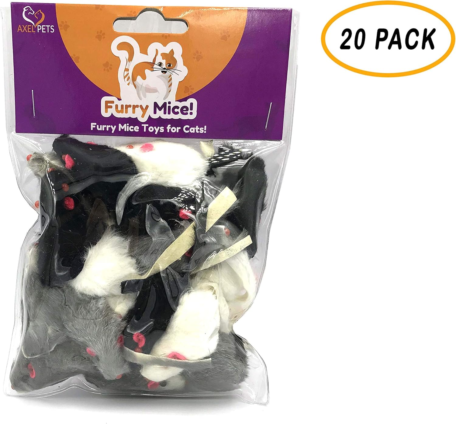 20 Furry Mice with Catnip and Rattle Sound Made of Real Rabbit Fur Interactive Catch Play Mouse Toy for Cat, Pack of