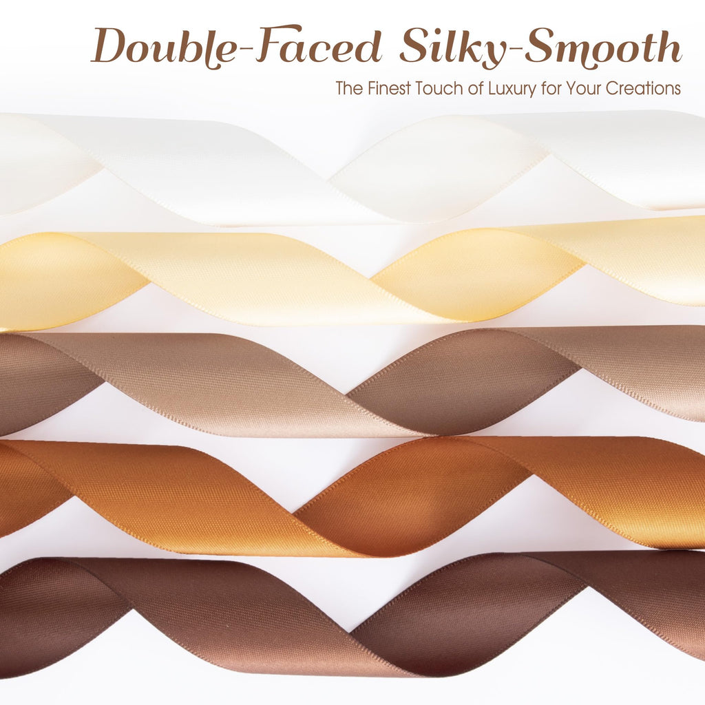 Brown Satin Ribbon Set 1" x 50 Yards, 5 Rolls