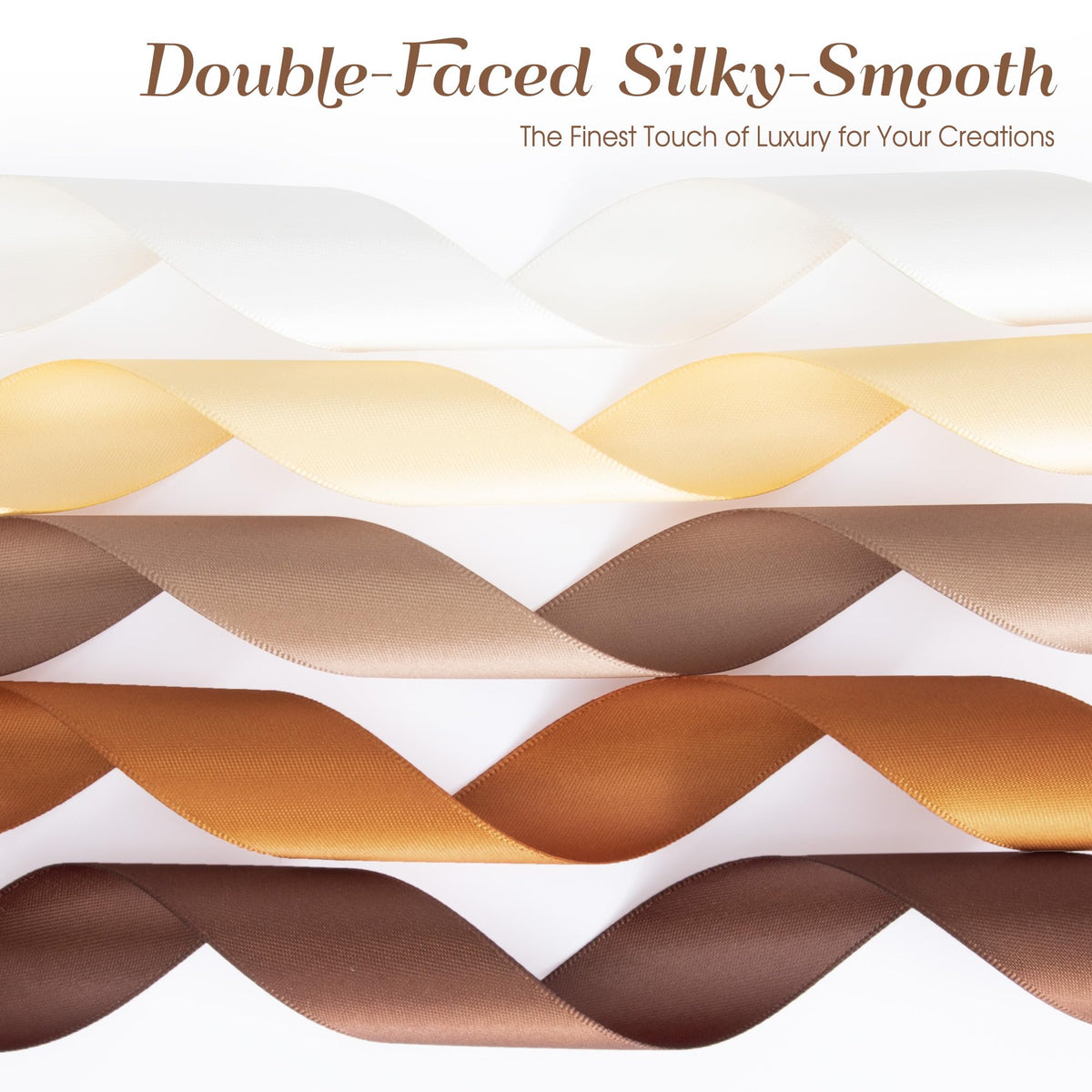 Brown Satin Ribbon Set 1" x 50 Yards, 5 Rolls