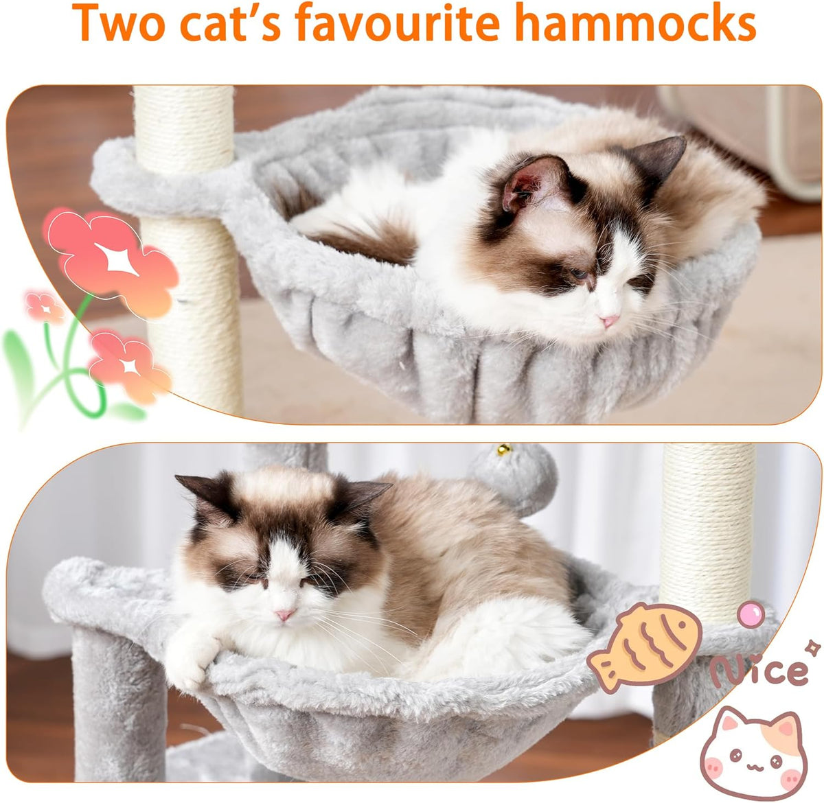 Cat Tree, 39" Tower with All-Sisal Wrapped Scratching Post HCT006SW