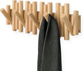 Picket Coat Rack Wall Mount – 5 Flip-Down Wood Coat Hooks, Modern & Functional Storage, Easy Install Wall Hooks, Natural
