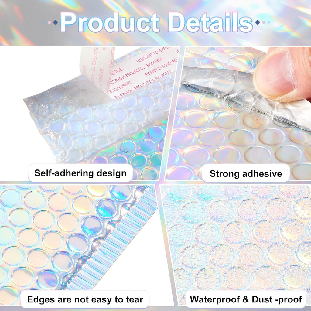60 Pcs 6 x 9.5 Inch Holographic Bubble Mailers, Usable Size 5" x 8"