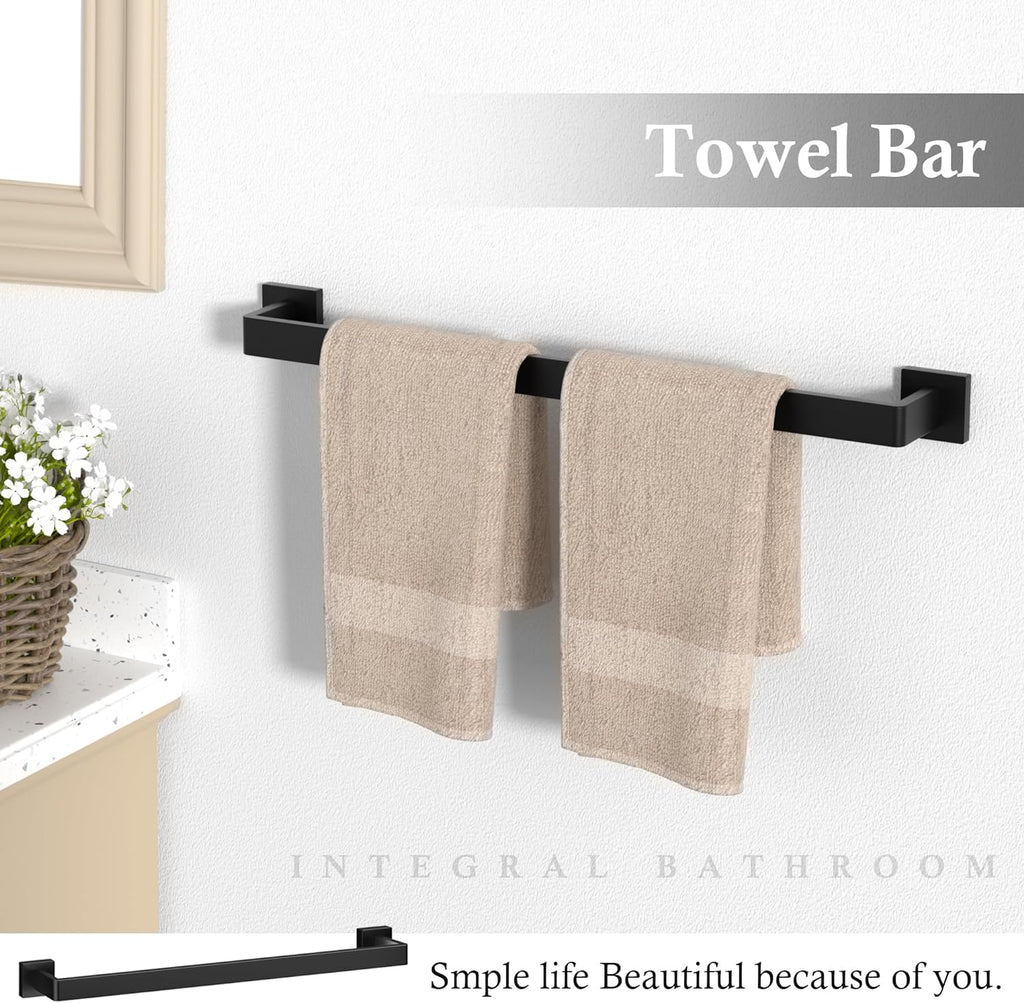 10-Pieces Matte Black Bathroom Accessories Set 23.6 Inch Towel Bar Set. | SUS 304 Stainless Steel Bathroom Hardware
