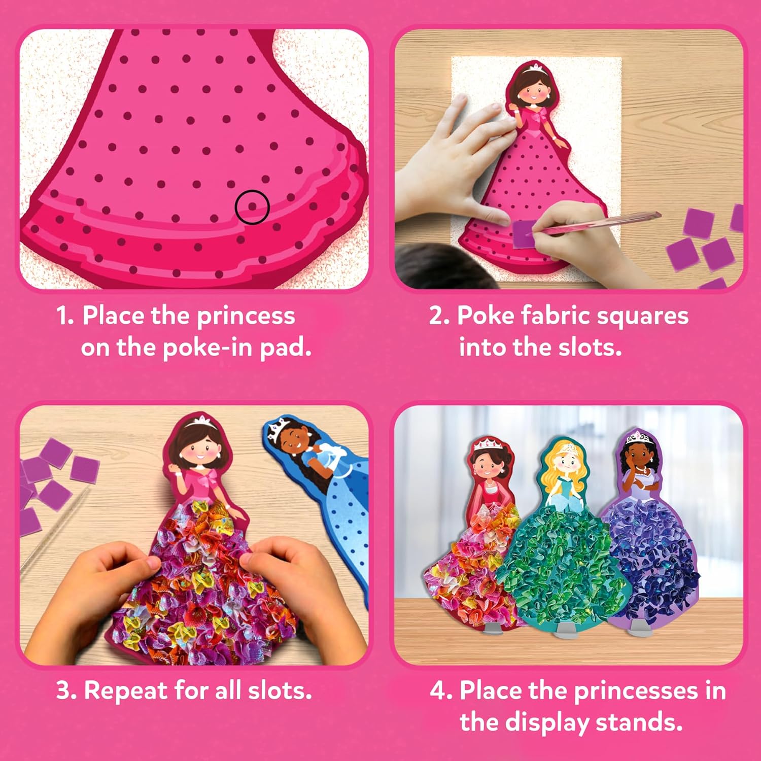 Poke-in Art – Magical Princesses, Wood Craft Kit, Gift for Kids | DIY Mess-Free Fun, Fine Motor Skills, Screen-Free