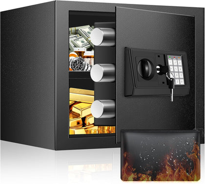 9.84'' H Home Safe Box, Small Safe with Fireproof Waterproof Bag | Anti-Theft Digital Security Lock Box with Smart
