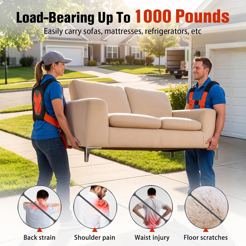 2-Person Lifting and Moving System—Anti-Slip Heavy Duty Moving Straps, Adjustable Shoulder Lifting Carrying Straps
