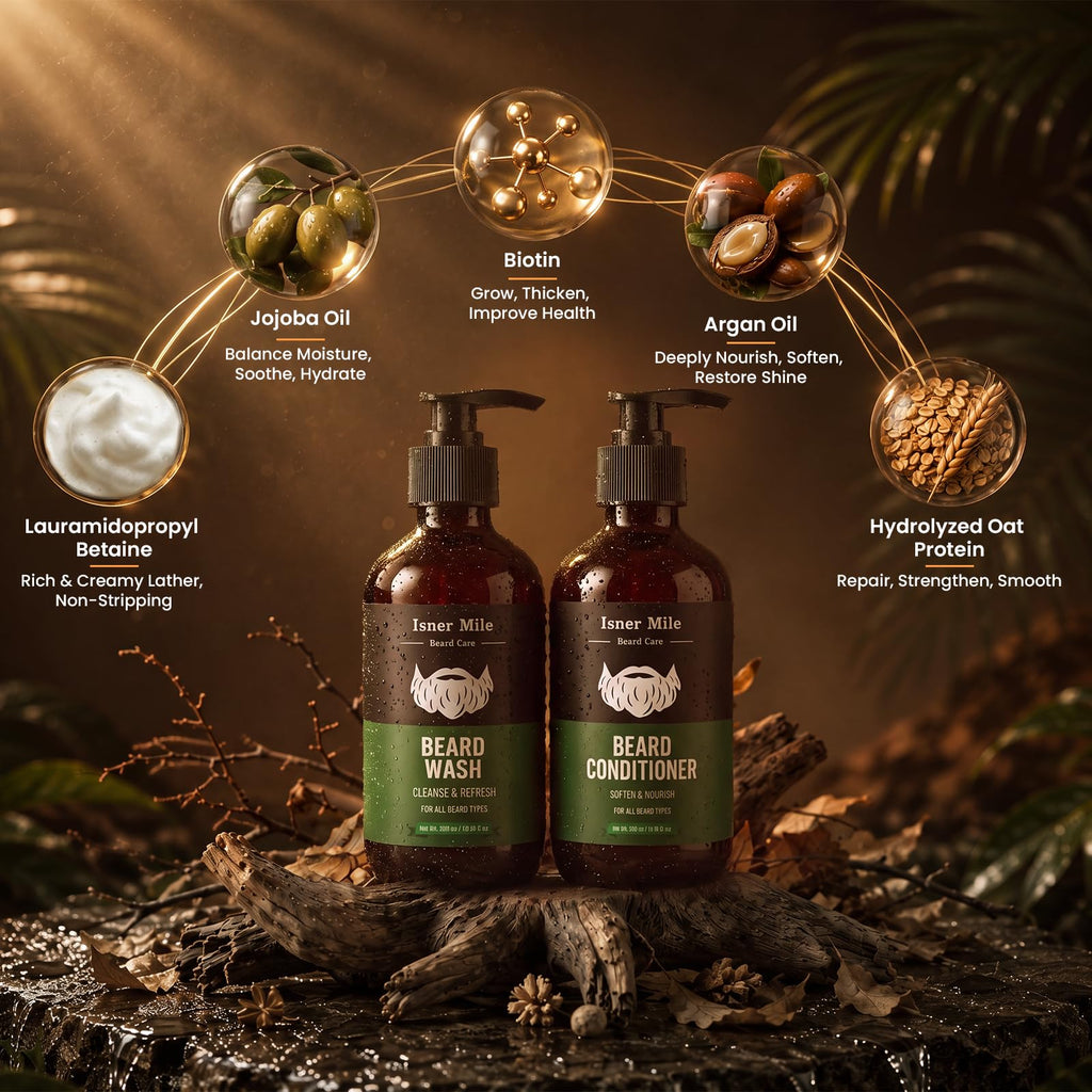 10 Oz(2 Pk) Beard Wash/Shampoo & Conditioner Set for Men, Ocean