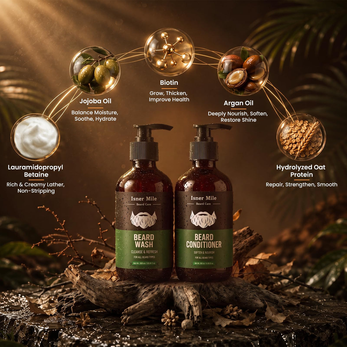 10 Oz(2 Pk) Beard Wash/Shampoo & Conditioner Set for Men, Ocean