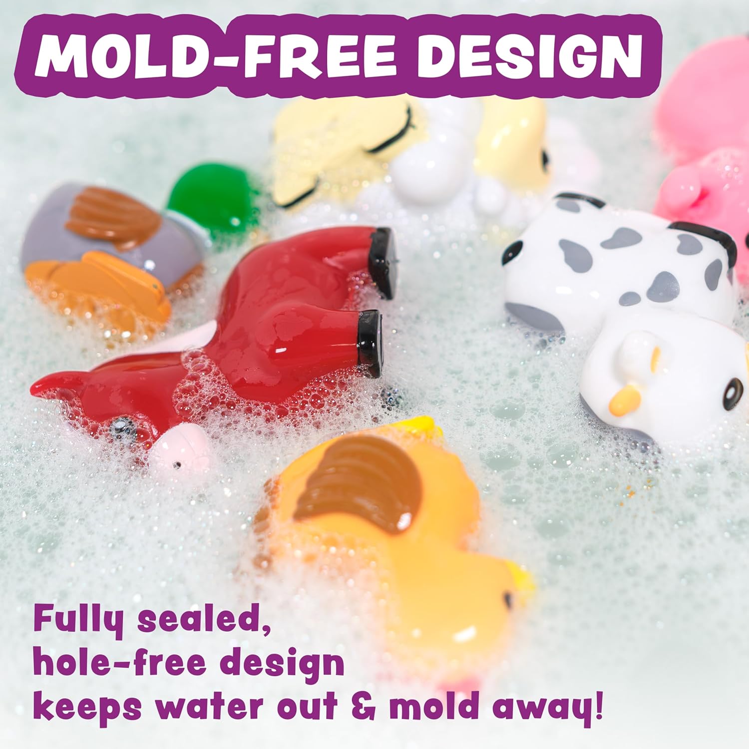 Barnyard Mold Free Bath Toys, 6 Pack | Sealed, No Hole Bath Toys Design Keeps Moisture Out | Soft, Squeezable & Float