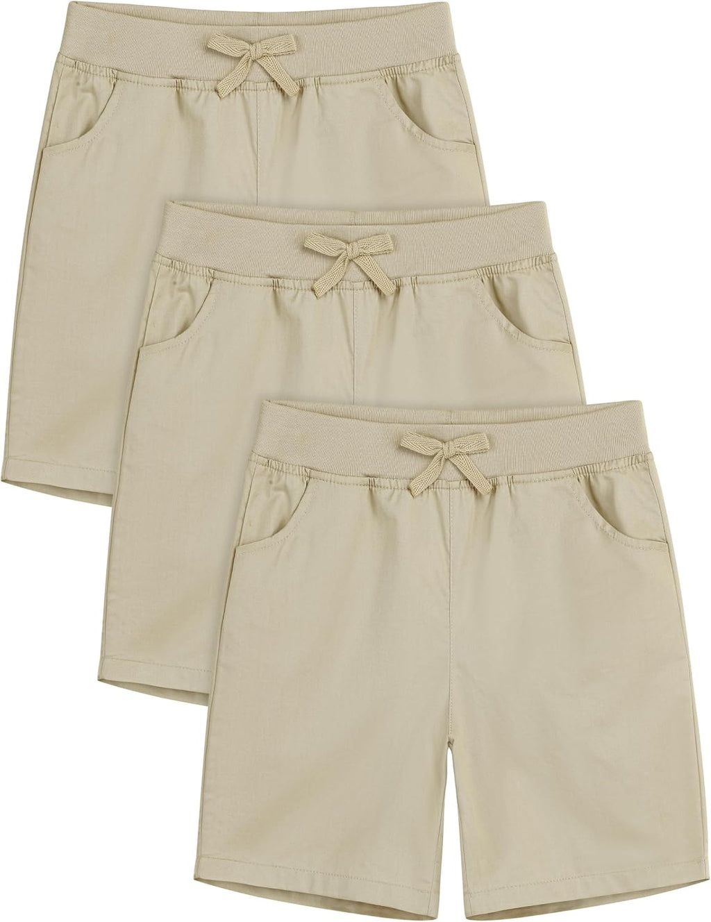 3 Pack Girls School Uniform Bermuda Shorts Pull-on Cotton Chino Elastic Waist Soft Play Shorts with Pockets 5-13Y