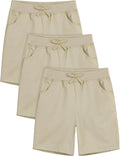 3 Pack Girls School Uniform Bermuda Shorts Pull-on Cotton Chino Elastic Waist Soft Play Shorts with Pockets 5-13Y