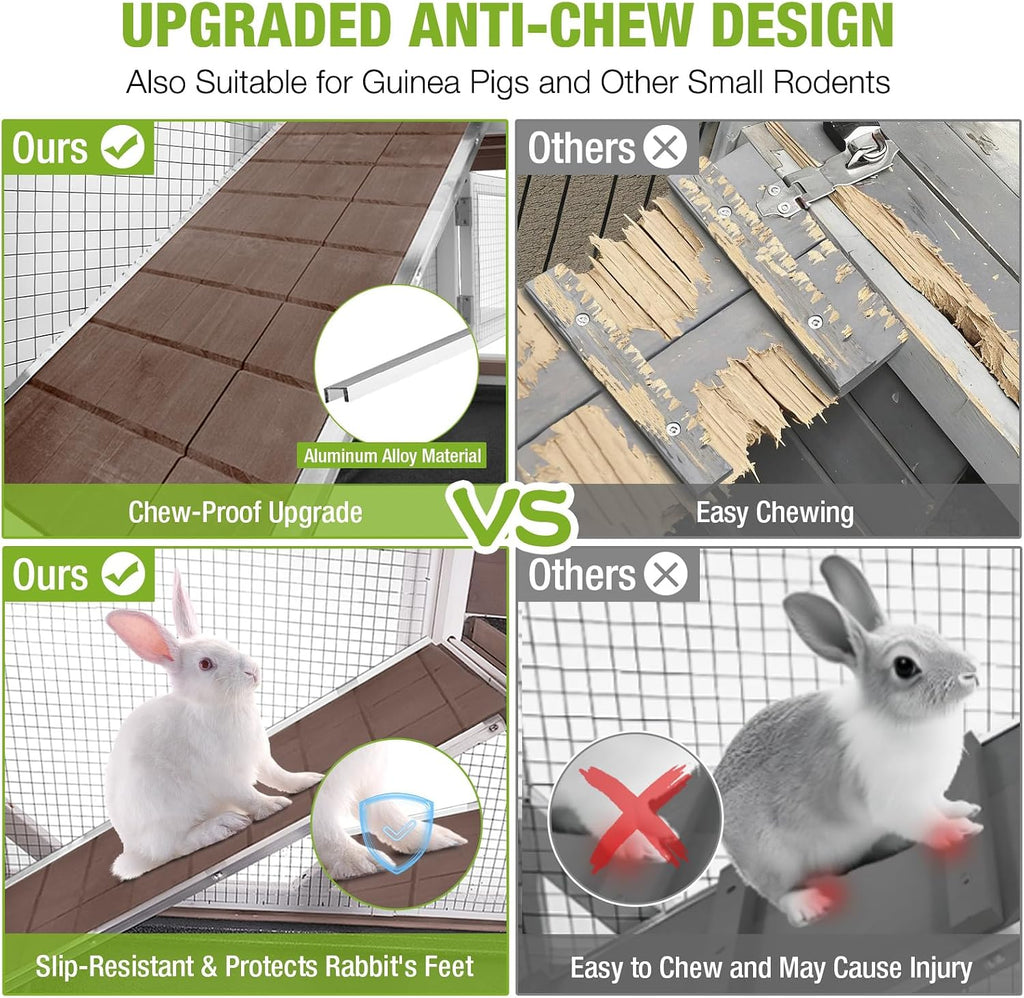 2-Story Rabbit Hutch with Chew-Proof Ramp & Leak-Proof Trays - Indoor/Outdoor 39.3" Wooden Rabbit Cage with Wheels