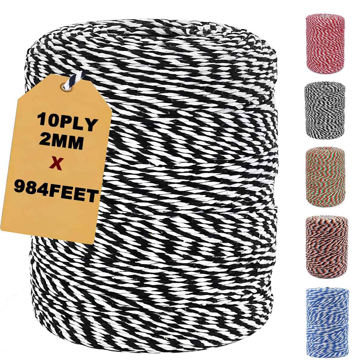 Black White Cotton Twine 2mm 984ft String for Baking Butcher Craft Wrap