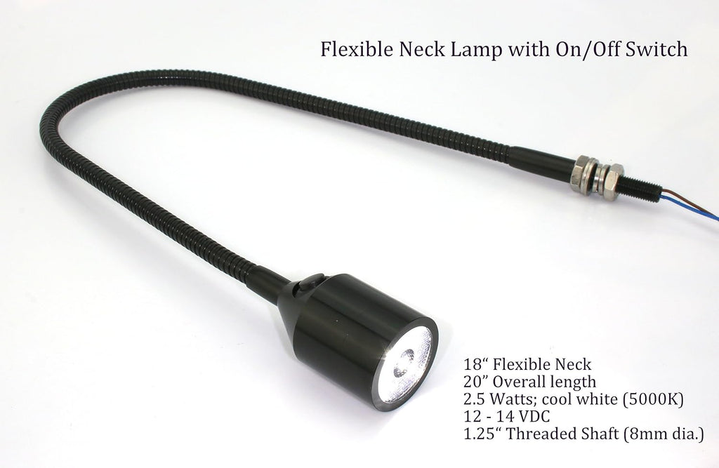 PilotLights Gooseneck Panel Light, Map Light, Post Light - White LED, 18" Length, 12VDC On/Off Switch