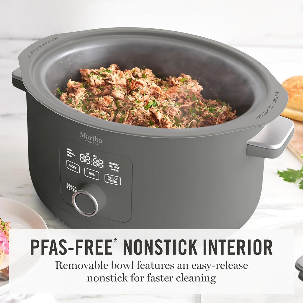 8 Quart Slow Cooker, Ceramic Nonstick Crock, Caviar Gray | 6 Modes, Delay Timer, Keep Warm, Dishwasher Safe Bowl &