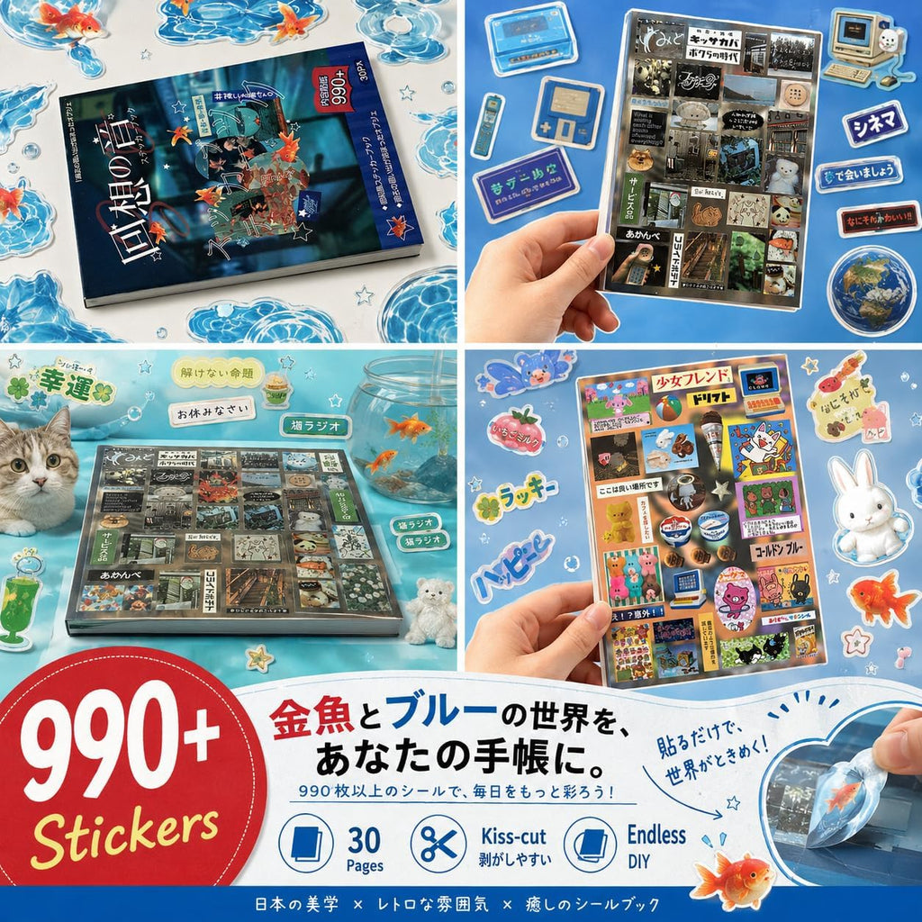 990Pcs Japanese Sticker Book for Scrapbook Junk Journal Supplies Heisei Retro Comic Books Style Kawaii Korean Sticker