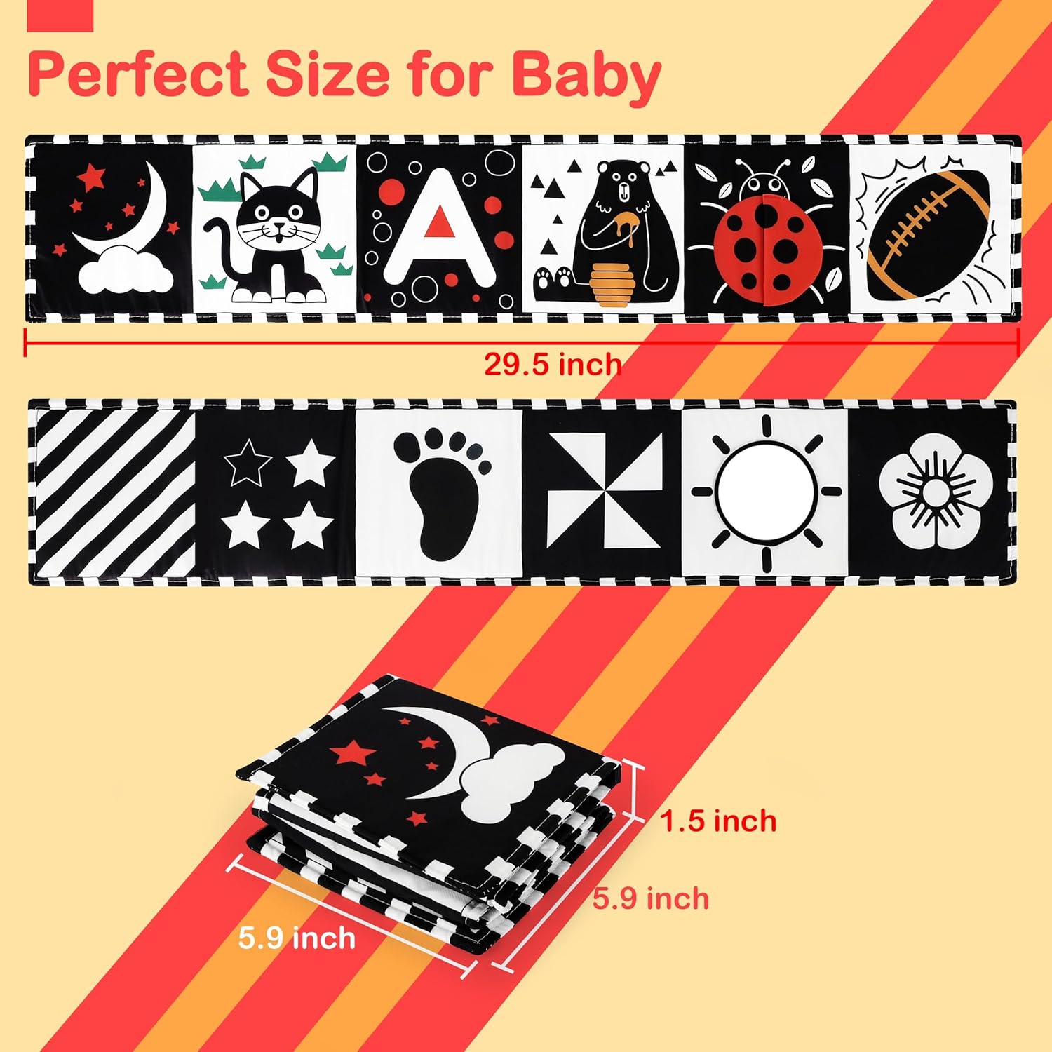 Black and White Baby Toy, Tummy Time High Contrast Newborn Toys 0-3 Months, Soft Baby Book, Visual Stimulation