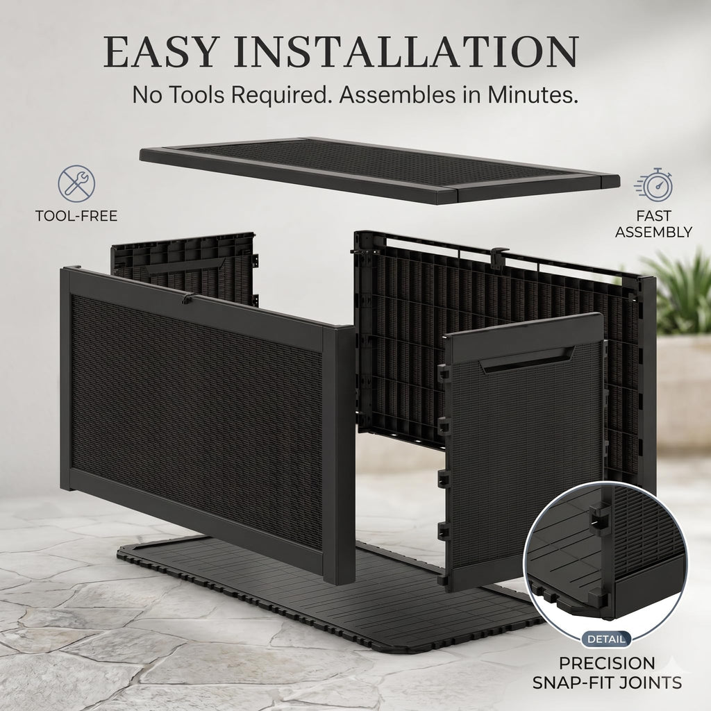 350 Gallon Extra Large Outdoor Storage Box，Resin Waterproof Deck Box，Black