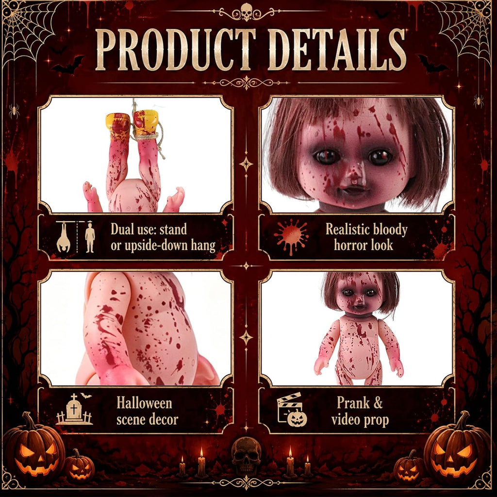 Halloween Creepy Doll Scary Zombie Haunted Doll Decoration PVC Ghost Statue Props for Indoor Outdoor Haunted House