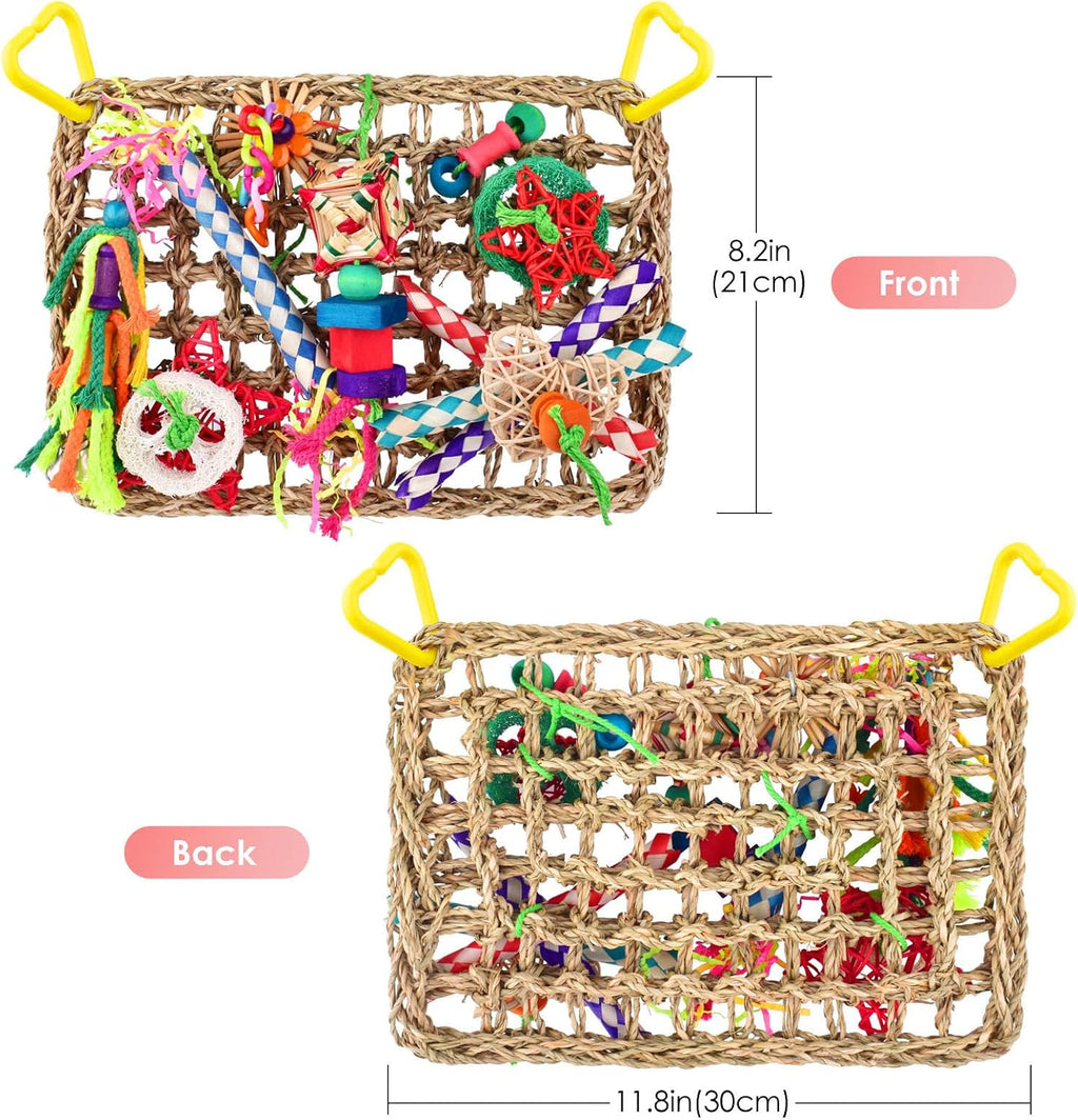 Bird Toys, Large Bird Foraging Wall Toy, Woven Climbing Hammock Mat | Natural Grass Mat, Edible Seagrass, Colorful