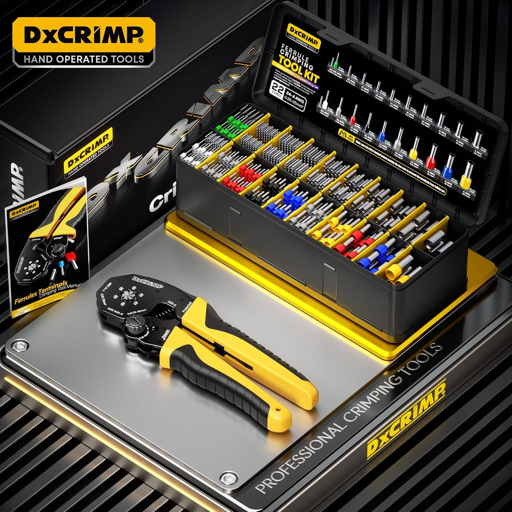Hex Ferrule Crimping Tool Kit AWG 24-4 Wire Ferrules 22 Sizes