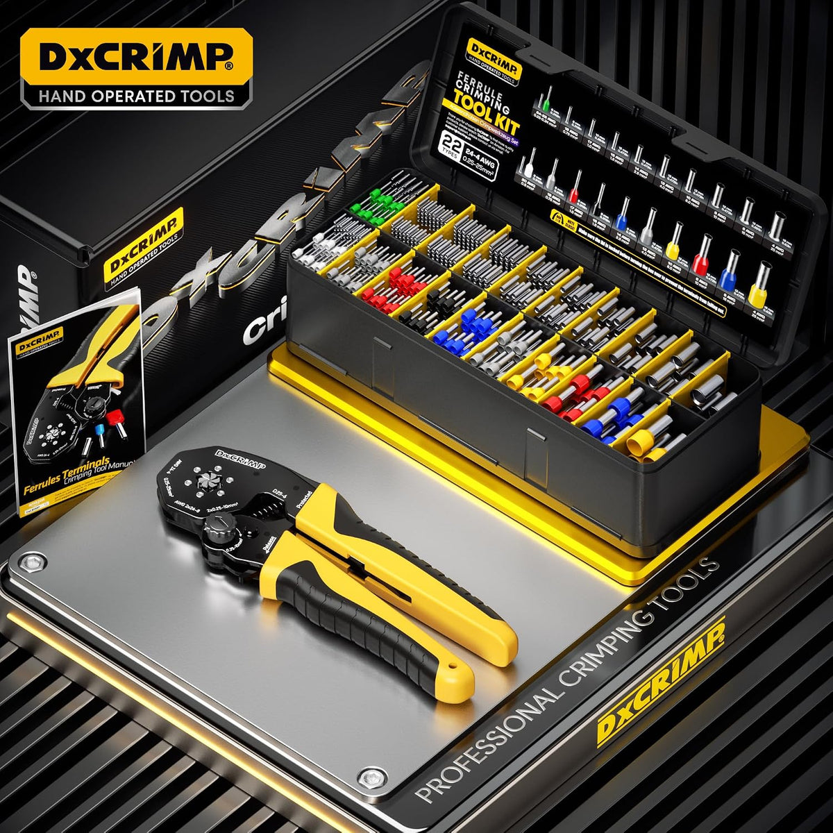 Hex Ferrule Crimping Tool Kit AWG 24-4 Wire Ferrules 22 Sizes
