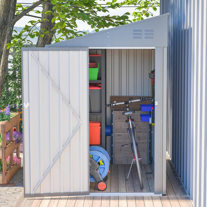 4x7 FT Outdoor Storage Shed,Lean to Lockable Metal Garden Shed Steel with Reinforced Beams,All Weather Waterproof