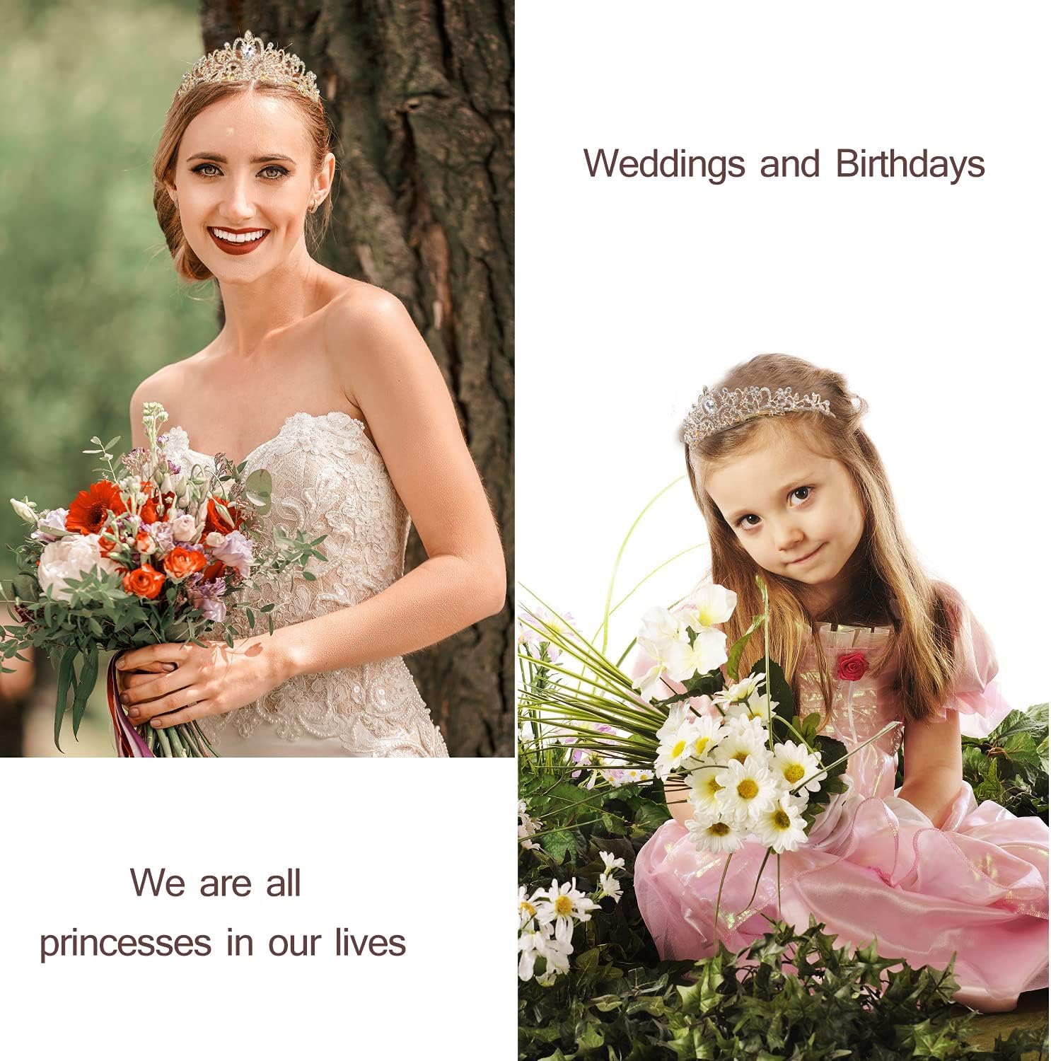 Gold Prom Queen Tiara Crown for Women, Happy Birthday Flower Crown Sash, Party Favors Supplies, Cake Toppers