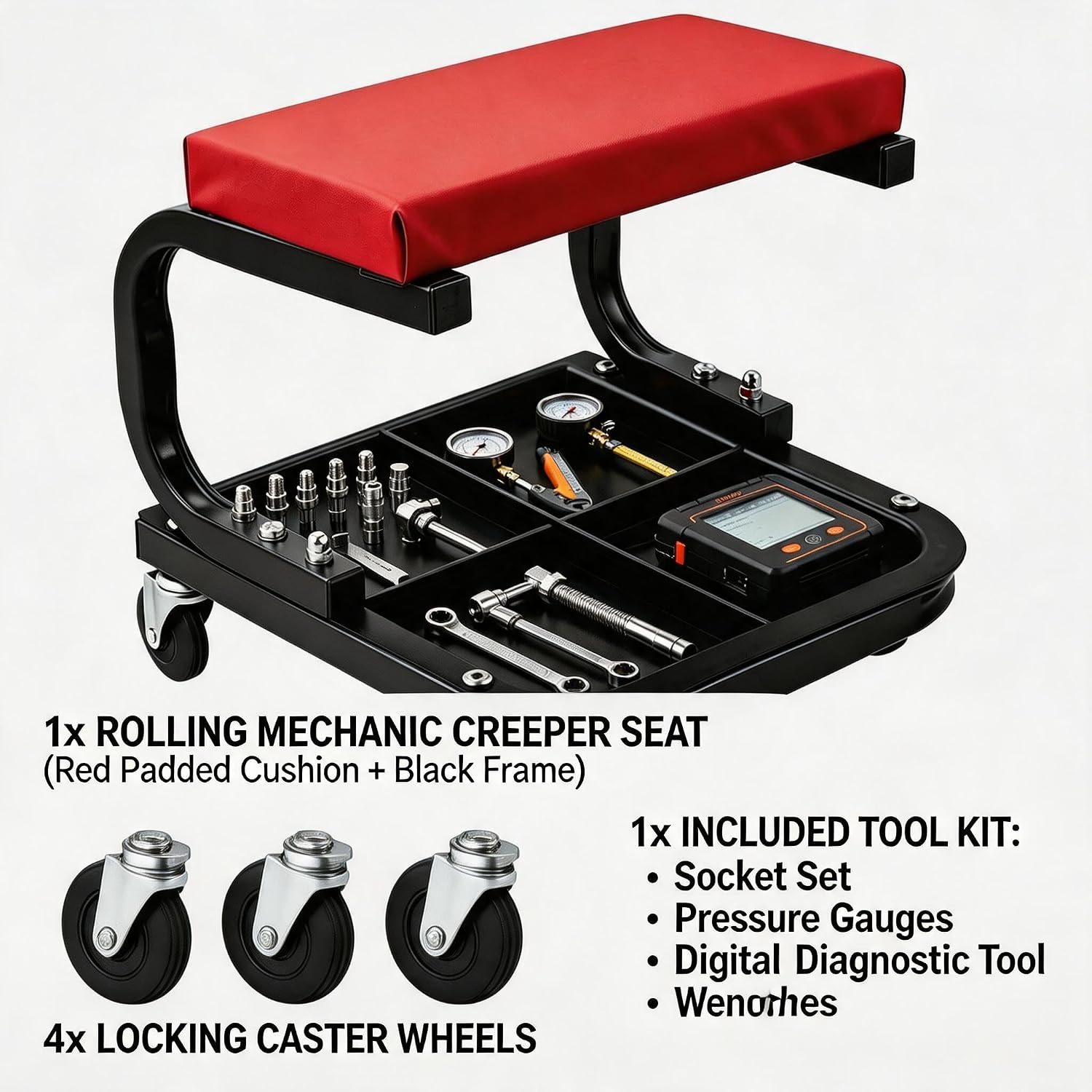 Rolling Creeper Garage/Shop Seat,250 LBS Capacity Heavy Duty Rolling Mechanic Stool with Wheels,Automotive Padded