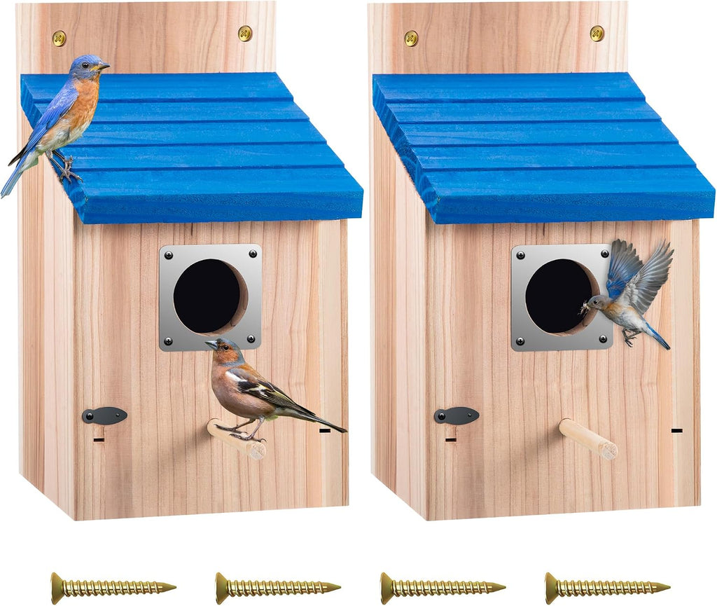 2 Pack Bluebird House for Outside, Blue Roof, Wood